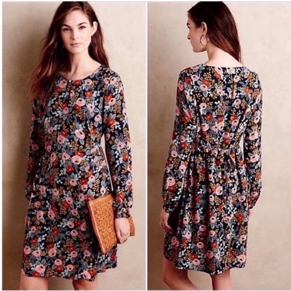 Anthropologie Dresses & Skirts - Anthro Paper Crown Rifle Paper Co Efflorescence swing dress floral blue pink